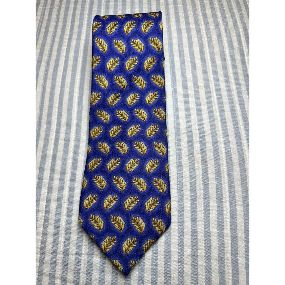 Nordstrom J.Z. Richards Silk Tie Blue Gold Wheat Leaf Pattern Made USA